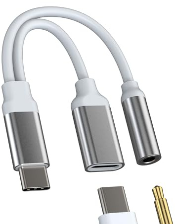 Type C to 3.5mm Headphone Dongle(2in1)Charging Cable Adapter DAC Audio Cord for Apple iPhone15 Pro Max Plus for iPad Pro Air Mini USB-C Jack Charger Aux Splitter Compatible with Samsung Galaxy S22 S23