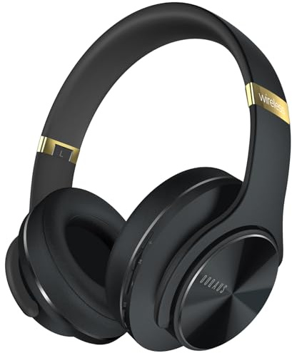 DOQAUS Auriculares Inalámbricos Bluetooth,3 Modos EQ/90 Horas de Reproducción/Bluetooth 5.3 Cascos Bluetooth, Auriculares Inalámbricos con Micrófono y 40mm Controlador,para Móviles/TV/Hogar-Oro Negro