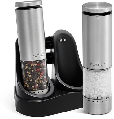 Flendy Rechargeable Electric Salt and Pepper Grinder Set with Charging Base