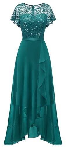Berylove Official Evening Gowns for Women Short Sleeve Ruffled Wedding Dresses Long Party Dresses End of Year Ball Gowns, L