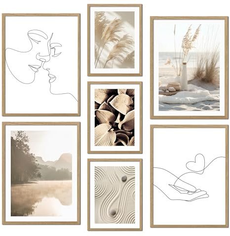 ag.art deco Quadri Moderni Soggiorno | Set di 7 Poster da Parete | Quadri Camera da Letto o il Soggiorno | Stampe da Parete senza Cornice (Stile Boho)