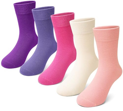 PUTUO Calze Bambina Calzini Bambino: Calzini Bambini Taglia 31-34 – Viscosa di Bambù Morbida – Calze Traspiranti e Senza Cuciture per Bimba 8-11 anni Colorato 5 Paia