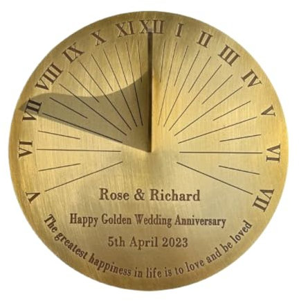 Anniversary Sundial Gift for 50th Golden Wedding | Home & Garden Decor | Unique Present for Him, Her, Parents or Couples | Heavy Duty Brass Clock for 50 Year Celebration