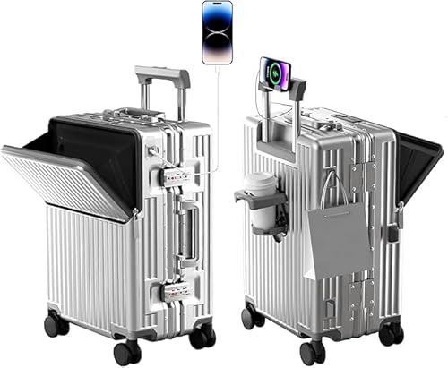 AIWEINY Valise Cabine de Voyage homologuée TSA, Coque Rigide en Polycarbonate, Cadre en Aluminium, résistante à la Pression, pour Bagages de 20'' 24'' 26'' (20‘’, Argenté)