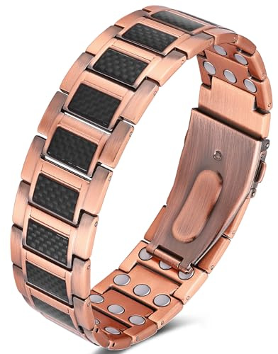 Jeracol Copper Bracelet for Men,99% Solid Copper Magnetic Bracelet Men with Magnets,Adjustable Size with Gift Box(Black-Shield)