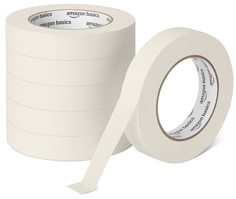Amazon Basics Masking Tape, Hand-Tearable Painters Tape, Rubber Adhesive, 0.94 Inch x 60 Yard, Beige, 6 Rolls