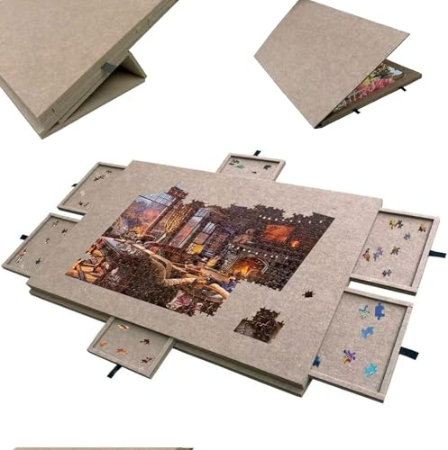 Tablero de Rompecabezas Inclinable, Tablero de Rompecabezas Portátil con Soporte y Cubierta 2 en 1, Estuche de Almacenamiento Ligero de Fieltro con 6 Cajones, Juegos de hasta 1 Dark Camel 1000 Pieces