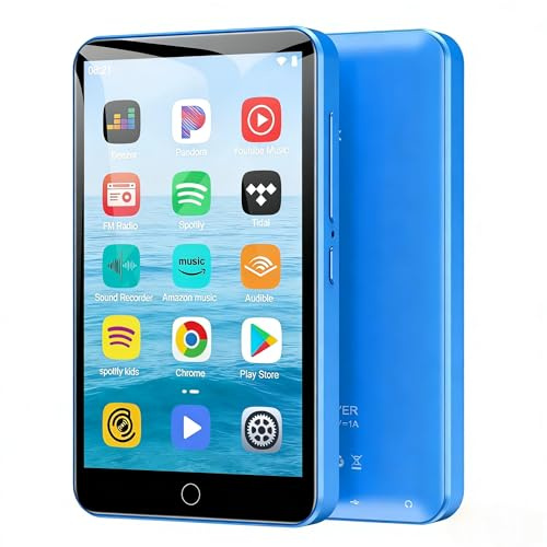 80GB MP3 Player mit Bluetooth und Wi-Fi, Android MP3-Player Spotify, Amazon Music, Audible, 4-Zoll-Touchscreen MP4 Player, Diofox Streaming Musikplayer mit Play Store, FM-Radio, Deezer - Blau