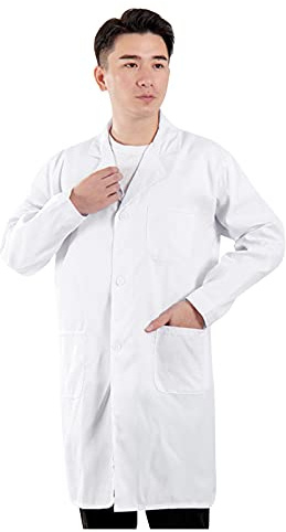 Blouse Blanche de Travail Unisexe pour Homme et Femme, Blouse Médicale Laboratoire à Manches Longues avec Poches, Veste Professionnelle pour Médecin, Laborantin, École et Cuisine