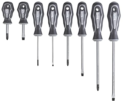 kwb AFGREE-150 Schraubendreher Set, mit magnetischer Spitze, extra gehärtet, inkl 2 Komponenten Griff und Aufhänge Loch, Schraubenzieher Satz aus mattiertem CV Stahl, 8 teilig