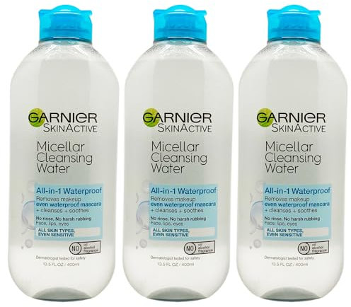 Garnier Skin Active Cleansing Water All in 1 Makeup Remover and Facial Cleanser 13.5 Pack, Micellar Waterproof, 40.5 Fl Oz, Pack of 3