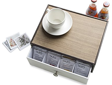 JackCubeDesign Leather Tea Box Storage Box Tea Bag Organiser Holder Tea Storage Drawer Holder with 12 Compartments(Brown/White)- :MK353A