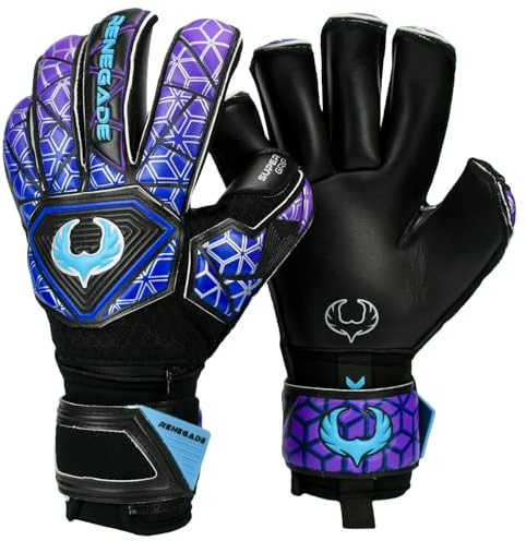 Renegade GK Vortex Strom Goalie Gloves | 3.5+3mm Hyper Grip & 4mm Duratek | Black, Purple, & Blue Goal Keeper Gloves (Size 10, Adult, Mens, Roll Cut, Level 3)