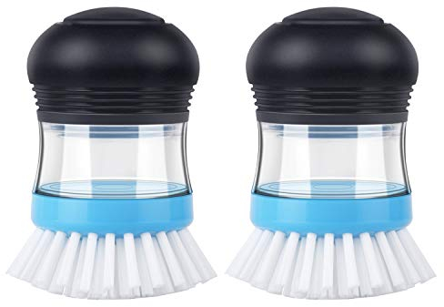 MR.SIGA Soap Dispensing Palm Brush, Kitchen Brush for Dish Pot Pan Sink Cleaning, Pack of 2, Navy/Blue