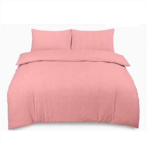 GC GAVENO CAVAILIA Flannelette King Size Duvet Cover Set with Soft Pillowcases | Reversible Thermal Bedding | Plain Dyed Brushed Cotton Flannel Quilt Cover, Warm & Cosy Easy Care Bed Linen, Pink