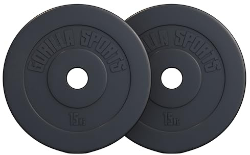 GORILLA SPORTS® Dischi Pesi - Singolo o Set, 1,25/2,5/5 / 10/15 / 20 / 30kg, per Manubri e Bilancieri, Foro 50mm, Nero - Pesi Olimpici, Sollevamento, Piastre, Sport, Allenamento