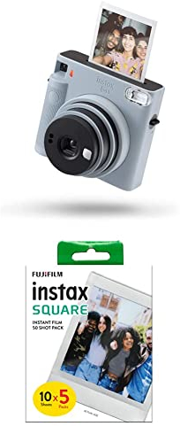 instax SQUARE SQ1 instant camera, Glacier Blue with instax 70100147085 SQUARE film, White border, 50 shot pack