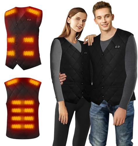 Beheizte Weste Herren Damen, Heizweste Herren Motorrad Fleece, Beheizbare Jacke Herren USB, Weste Herren mit 3 Stufen Temperatur, Wärmejacke Outdoor Waschbar Leicht Winter Camping Unisex (Schwarz, XL)