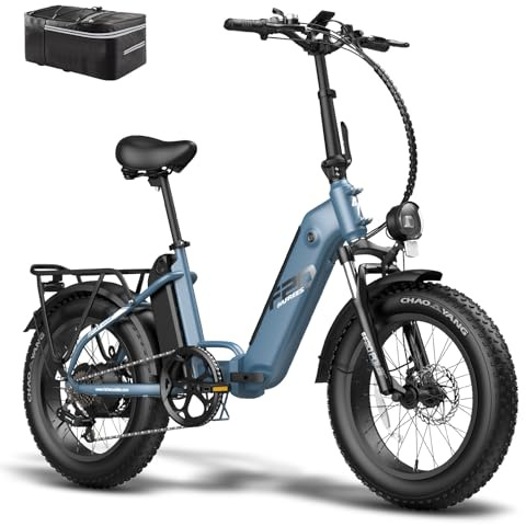 Fafrees FF20 POLAR Electric Bicycle, 20 * 4.0 Inch City Electric Bike, 2 * 10.4 Ah Removable Batteries E-bike, Folding Electric Mountain Bike for Adults, Power Assist 70-150KM, Blue