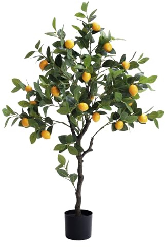 Fuxdre 4ft Artificial Lemon Tree with Fake Lemons Floor Plants Artificial for Decor Realistic to Indoor Home Office Fauxe Lemon Tree, Yellow