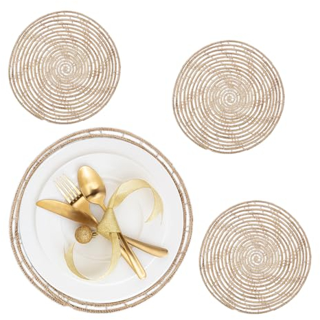 Relaxdays Tischset, 4er Set, natürliches Design, Palmenfaser, rundes Platzset, Ø 35 cm, Teller, Deko, Esstisch, Natur