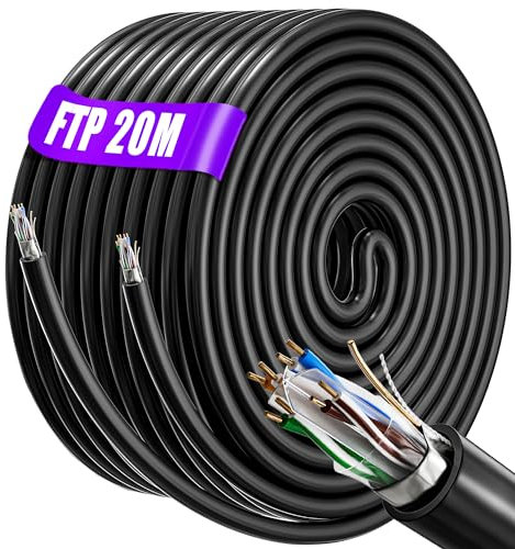 Soibke Cable Ethernet 20 metros, Cat 6 Alta Velocidad Cable de Red 20m FTP Blindado Cable RJ45 23AWG, Exterior Interior Gigabit Largo Cable LAN Internet Wifi para PS5/4 Router Switch Módem