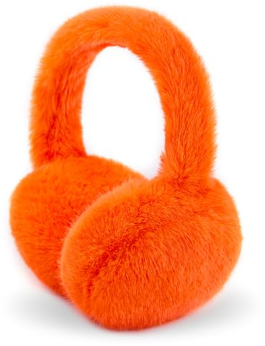 POMIJIAN Winter Ear Muffs for Women Girls Faux Fur Cute White Earmuffs Fluffy Ear Warmers Foldable Ear Covers Outdoor (Orange)