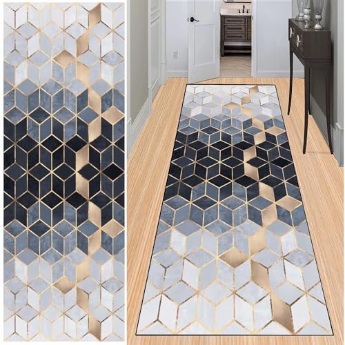BAYUE Läufer Teppich Lang Flur rutschfest Waschbar 40X60CM,Modern Küchen Teppich Polyester Dauerhaft, Schlafzimmer Muster Carpet, für Wohnzimmer Büro Esszimmer