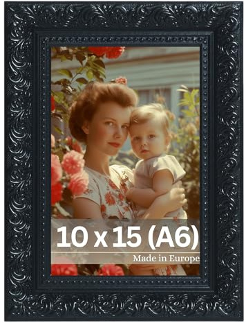 VictoR Vintage bildram Rubens i 10 x 15 cm (A6) svart – list: 30 x 20 mm – äkta glas – fotoram barock – antik – bildram 10 x 15 svart