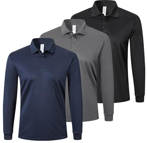 ZENGVEE Mens Polo Shirts Long Sleeve 3 Pack Quick Dry Breathable Lightweight Golf Polo T Shirts Casual Sports Gym Tennis Tops（P8520-BGN-XL）