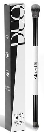 Lamora Blending Eye + Liquid Eyeshadow Dual-Ended Makeup Brush - Precision Duo Blending Brush for Defining, Shading, Buffing Liquid and Cream Eye Shadow - Vegan, Cruelty-Free, Synthetic Bristles