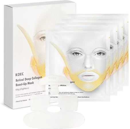 Retinol Deep Collagen Lifting Mask Set-V Line Lifting Double Chin Reducer Sheet Mask & Forehead Anti-Wrinkle Patch,Boosted Volume for Sagging skin,Smooth Smile Lines & Forehead,Face Jawline lift Strap