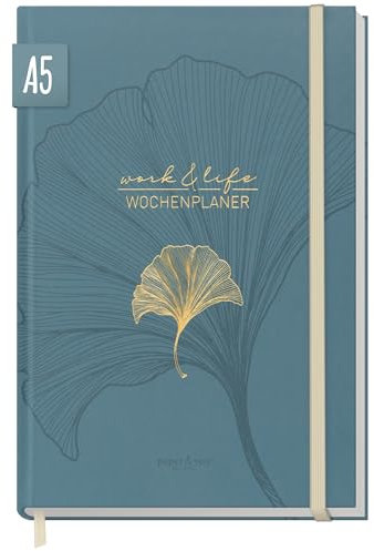 paper&you® Work & Life Wochenplaner ohne Datum A5 Blue Ginkgo undatierter Kalender zur Achtsamkeit & Selbstorganisation, Planer undatiert, Dankbarkeitstagebuch - nachhaltig & klimafreundlich
