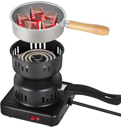 SERdeerCH Allume Charbon Chicha Électrique 500 W Allumeur Charbon avec Accessoires Premium Incluant Panier à Charbon Amovible, Poignée Isolée, Barbecue, Camping （Noir）