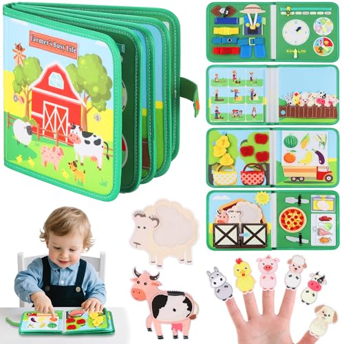Zocipro Busy Board Montessori Jouet Enfant 1 2 3 Ans, Thèmes de la Ferme Planche d'Activités, Jouet Éducatif Sensoriel Préscolaire, Jouets de Voyage Cadeaux pour Tout-Petits