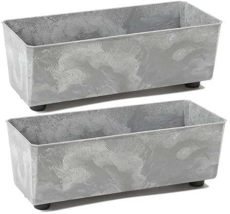 Tymar vaso da fiori rettangolare per interni, fioriera con piedi, vaso per piante, vaso per erbe aromatiche, 2 pezzi_SAGA ((2pack) in cemento, 37,5x17 cm)