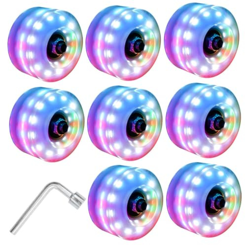 Hperu Roues de Skateboard Lumineuses 82A 58x32mm, Remplacement de Rouleaux Quad à Double rangée colorés 8 pièces-Roues Skate Quad Roller Skate