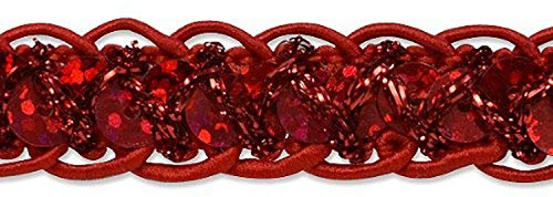 Trims By The Yard Thea Sequin Braid Cord Trim, 1/2-Inch Versatile Sequins for Crafts, Durable for Costumes or Party Decorations, 20-Yard Cut, Red