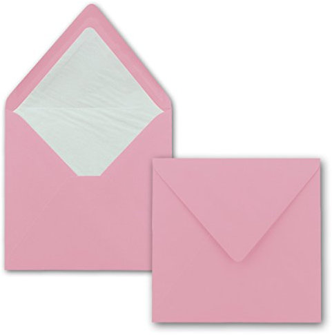 50x Briefumschläge Quadratisch 16 x 16 cm Rosa - Umschläge mit weißem Seidenfutter - Kuverts ohne Fenster & mit Nassklebung - Für Einladungskarten zu Hochzeit und Geburtstag