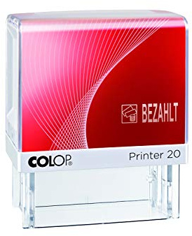 COLOP Timbro Stampante 20 Pagato e pittogramma, colore dell'impronta blu-rosso, per un uso immediato. Timbro pronto con testo e cuscino a 2 colori