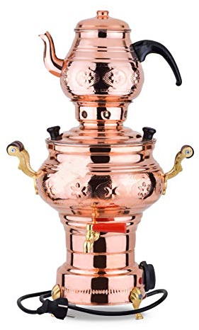 Samovar - Juego de tetera de cobre de 220 V, funciona eléctricamente, hecho a mano, cobre real Samovar