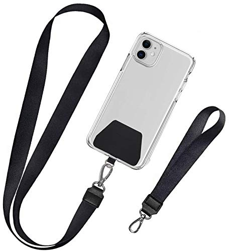 takyu Mobile Phone Lanyard for Keys 2 Pieces Neck Strap and Wrist Tether Lasso Key Chain Holder Universal Phone Case Anchor for Protection compatible with iPhone, Samsung Galaxy and Smartphones（Black）
