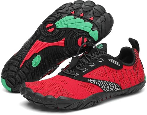 SAGUARO Barfußschuhe Damen Wassersportschuhe Herren Traillaufschuhe Laufschuhe Atmungsaktiv Straßenlaufschue Wasserschuhe Strandschuhe Frauen Schnell Trocknend Zehenschuhe rutschfest Rot 39 EU