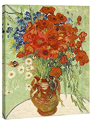 Wieco Art - Large Red Poppies and Daisies Canvas Print of Van Gogh Floral Oil Paintings Reproduction Classic Flowers Artwork Pictures on Canvas Wall Art for Home Office Decorations