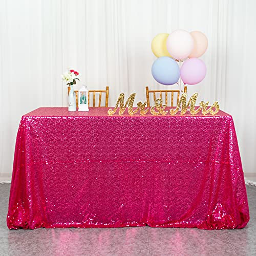 Sequin Tablecloth Rectangle 50x72-Inch Hot Pink Table Cloths for Parties Rectangular Tablecloth Overlay Fuchsia Sequin Fabric Table Linens Birthday