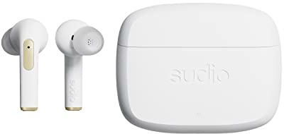 Sudio N2 Pro True Wireless Bluetooth In-ear Earbuds med ANC - Multipoint anslutning, IPX4-klassad, USB-C och trådlös laddning, mikrofon, 30 timmars speltid med laddningsfodral (Vit)