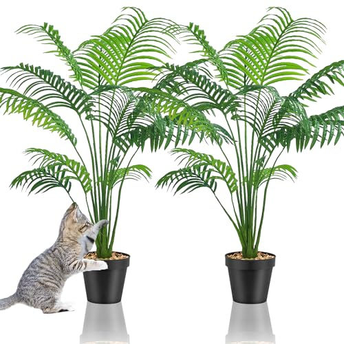 Duscdesp Set of 2 Artificial Plants Indoor Decorative Tall Artificial Plants Large Palm Tree Fake Plants Plastic Tree Faux Plants for Indoors Office Home Outdoor Decor (Artificial Yellow Palm 2Pcs)