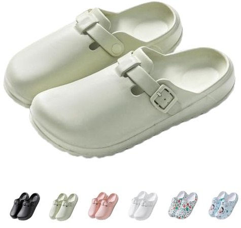 IDEINER Women Garden Clogs Shoes Men Slip on Mules Sandal Lightweight Nurse Kitchen Clogs Non-Slip Comfort Thick Sole Adjustable Buckle Slippers Ladies Clogs Walk Shoes Light Green Size UK 7 (41)