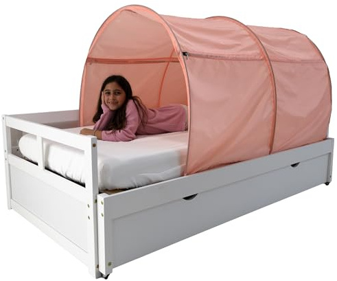 AIR FORT Original DreamFort - Pop Up Portable Twin Bed Canopy - Glow in The Dark Stars (Pretty in Pink)