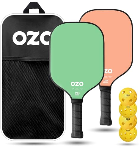 OZO Pickleball - Set mit 4 Schlägern, 4 Bällen und Tasche - Spark Fusion Essence (Hybrid-Schläger für Anfänger) + 4 Injektionsbälle (2xIndoor+2xOutdoor) USAPA Zugelassen